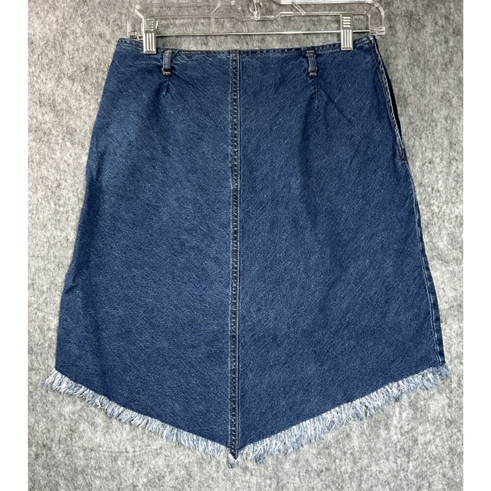 Vintage Denim Jean Skirt Womens Small Blue Fringe Hem Western Grunge Retro
